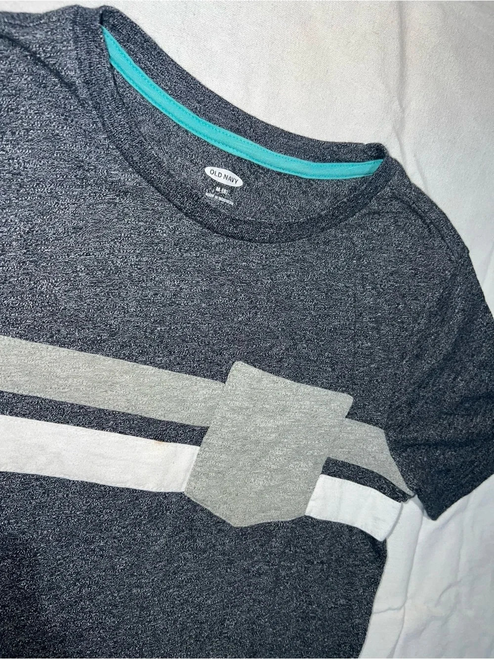 Old Navy Heather Navy Short Sleeve Tee with Gray & White Stripes